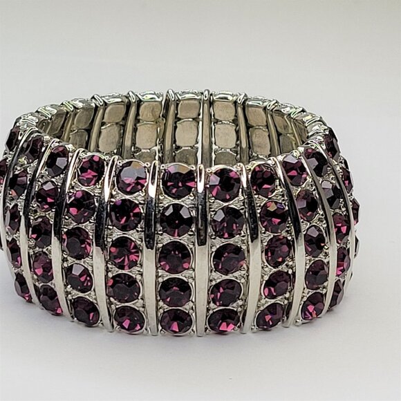 Purple Crystal Rhinestones Stretch Bracelet - Picture 2 of 9